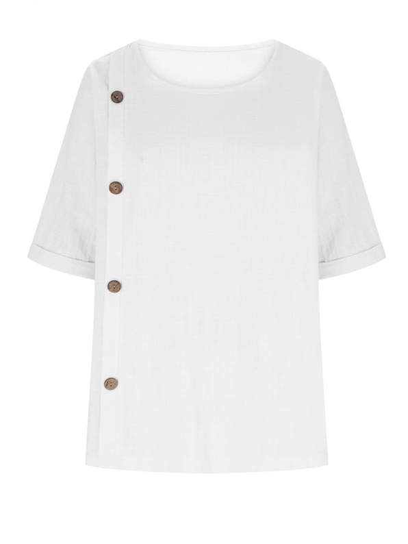 Women's Half Sleeve Blouse Summer Army Green Plain Split Joint Linen Crew Neck Daily Going Out Casual Top