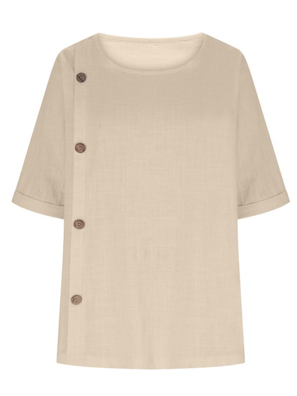 Women's Half Sleeve Blouse Summer Army Green Plain Split Joint Linen Crew Neck Daily Going Out Casual Top