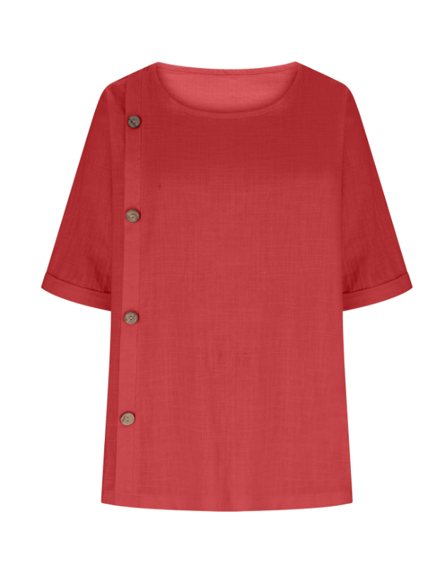 Women's Half Sleeve Blouse Summer Army Green Plain Split Joint Linen Crew Neck Daily Going Out Casual Top