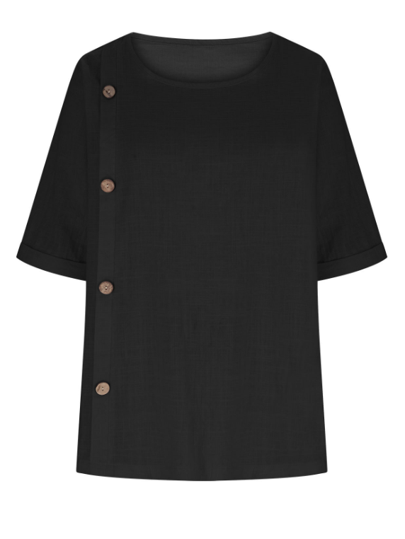 Women's Half Sleeve Blouse Summer Army Green Plain Split Joint Linen Crew Neck Daily Going Out Casual Top