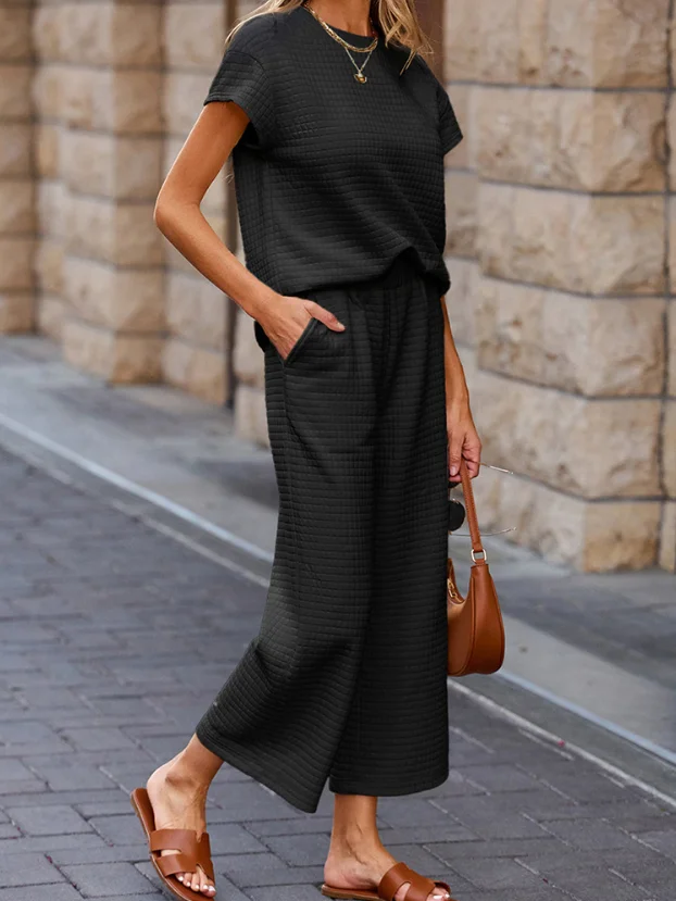Women's Split Joint Plain Daily Going Out Two-Piece Set Gray Casual Summer Top With Pants Matching Set