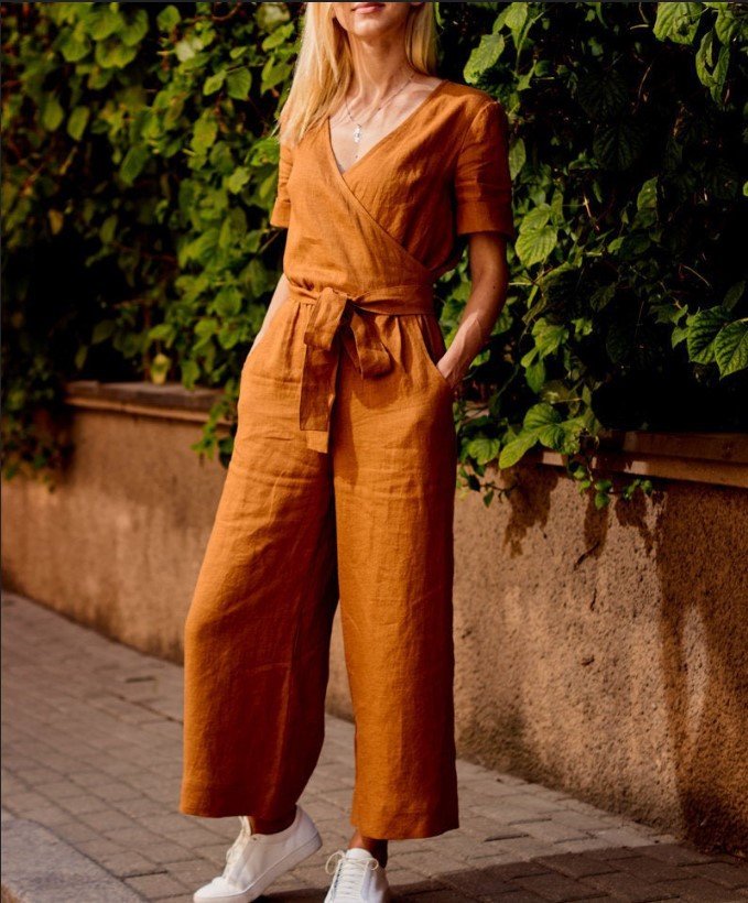 Urban Plain V Neck Jumpsuit