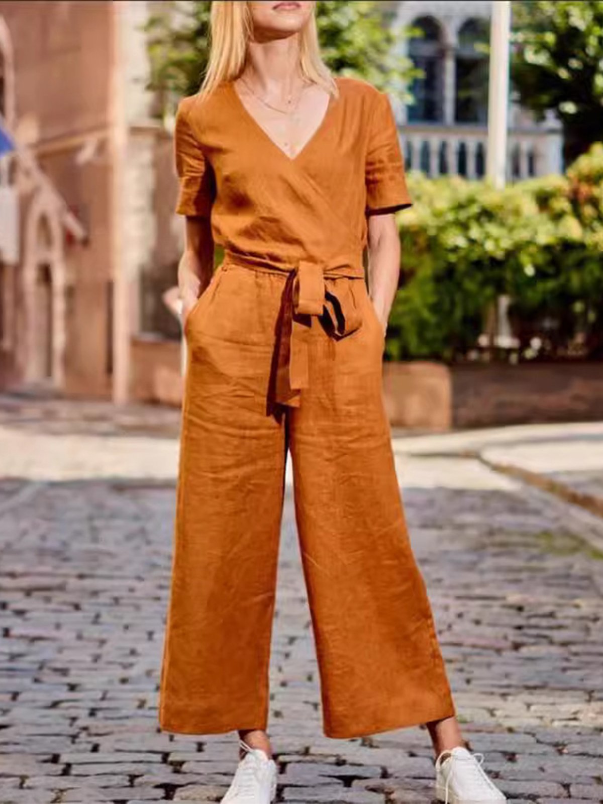 Urban Plain V Neck Jumpsuit