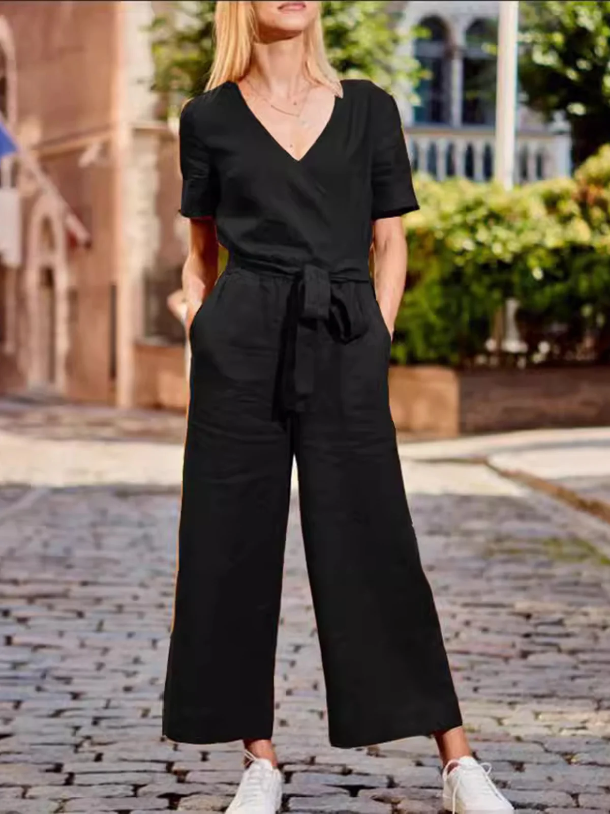 Urban Plain V Neck Jumpsuit