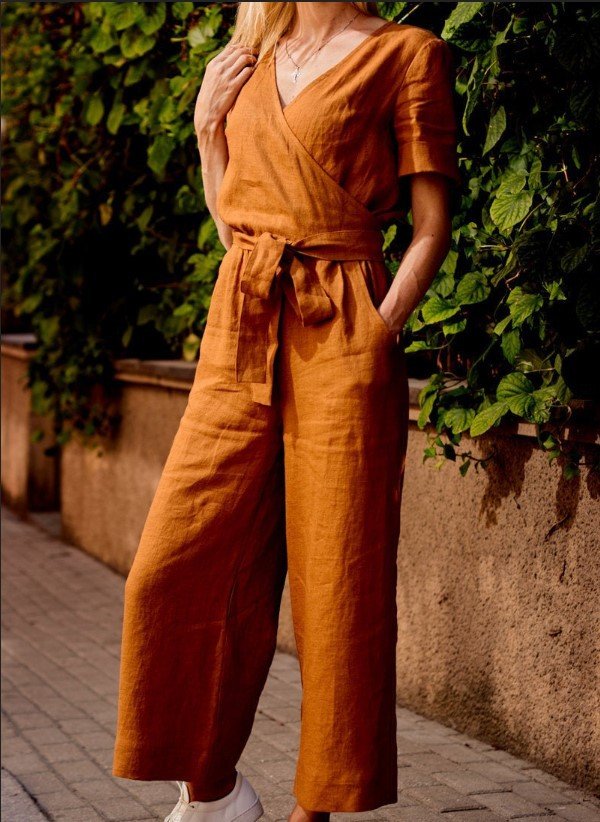 Urban Plain V Neck Jumpsuit