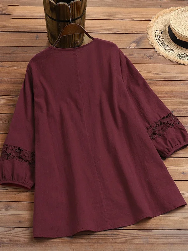 Women Floral Crew Neck Casual Long Sleeve T-shirt