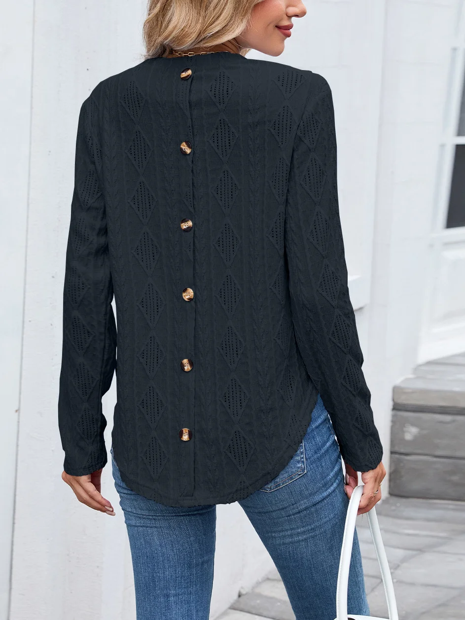 Women Plain Crew Neck Casual Long Sleeve T-shirt