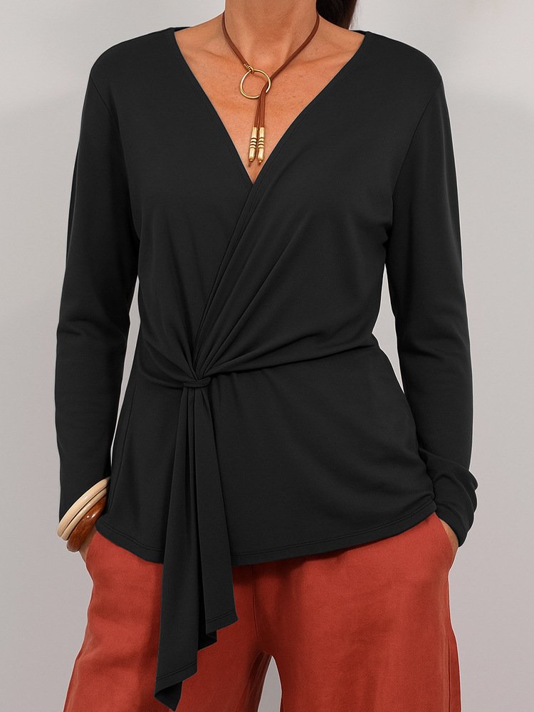 Yarn-dyed Casual Loose Long Sleeve Solid Color Lace-up Knit Cardigan Top