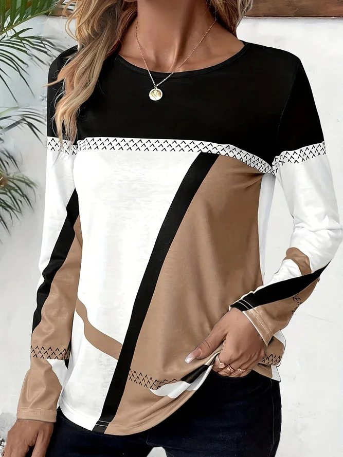 Women Abstract Crew Neck Casual Long Sleeve T-shirt