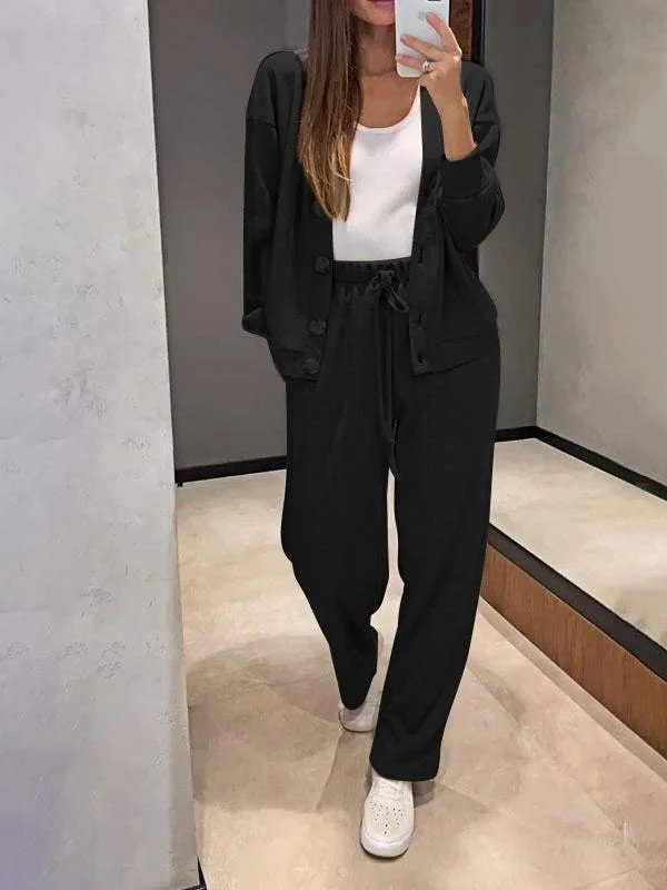Women's Buckle Plain Daily Going Out Two-Piece Set Khaki Casual Spring/Fall Top With Pants Matching Set