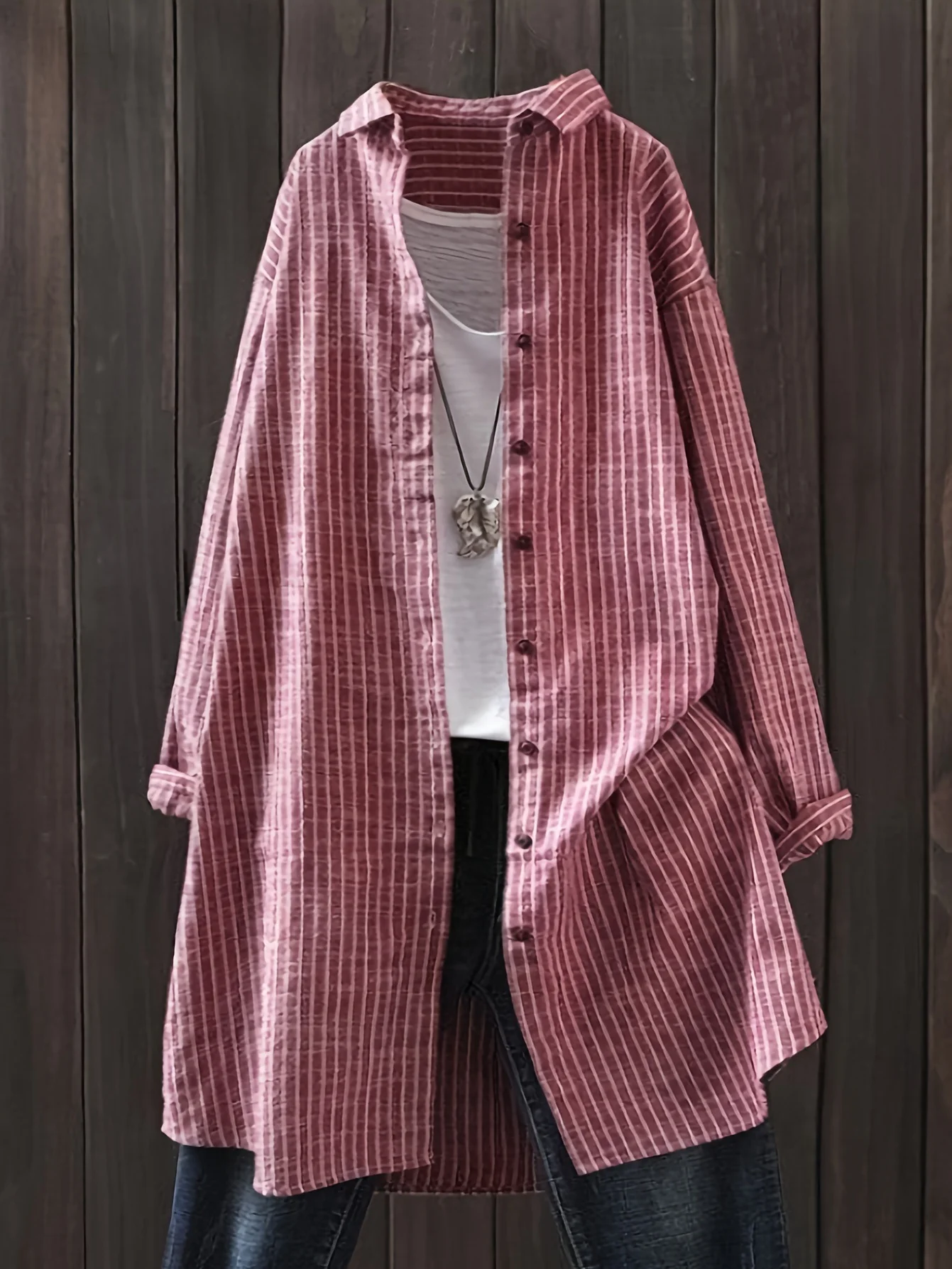 Women's Long Sleeve Shirt Spring/Fall Green Striped Split Joint Polyester Cotton Stand Collar Daily Going Out Casual Top
