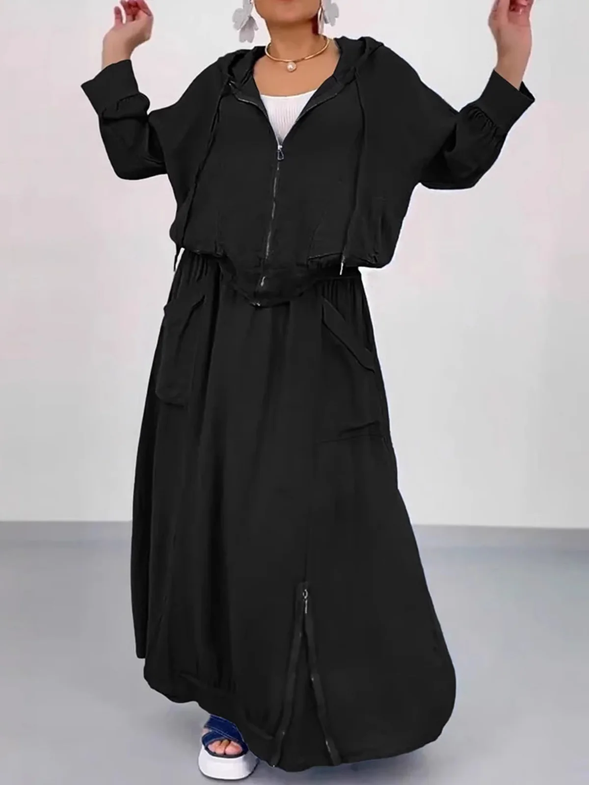 Casual Plain Hoodie Two-Piece Set