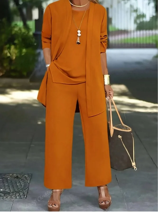 Women's Split Joint Plain Commuting Going Out Matching Outfit Caramel Casual Spring/Fall Multi-Piece Set Elastic Band Matching Set