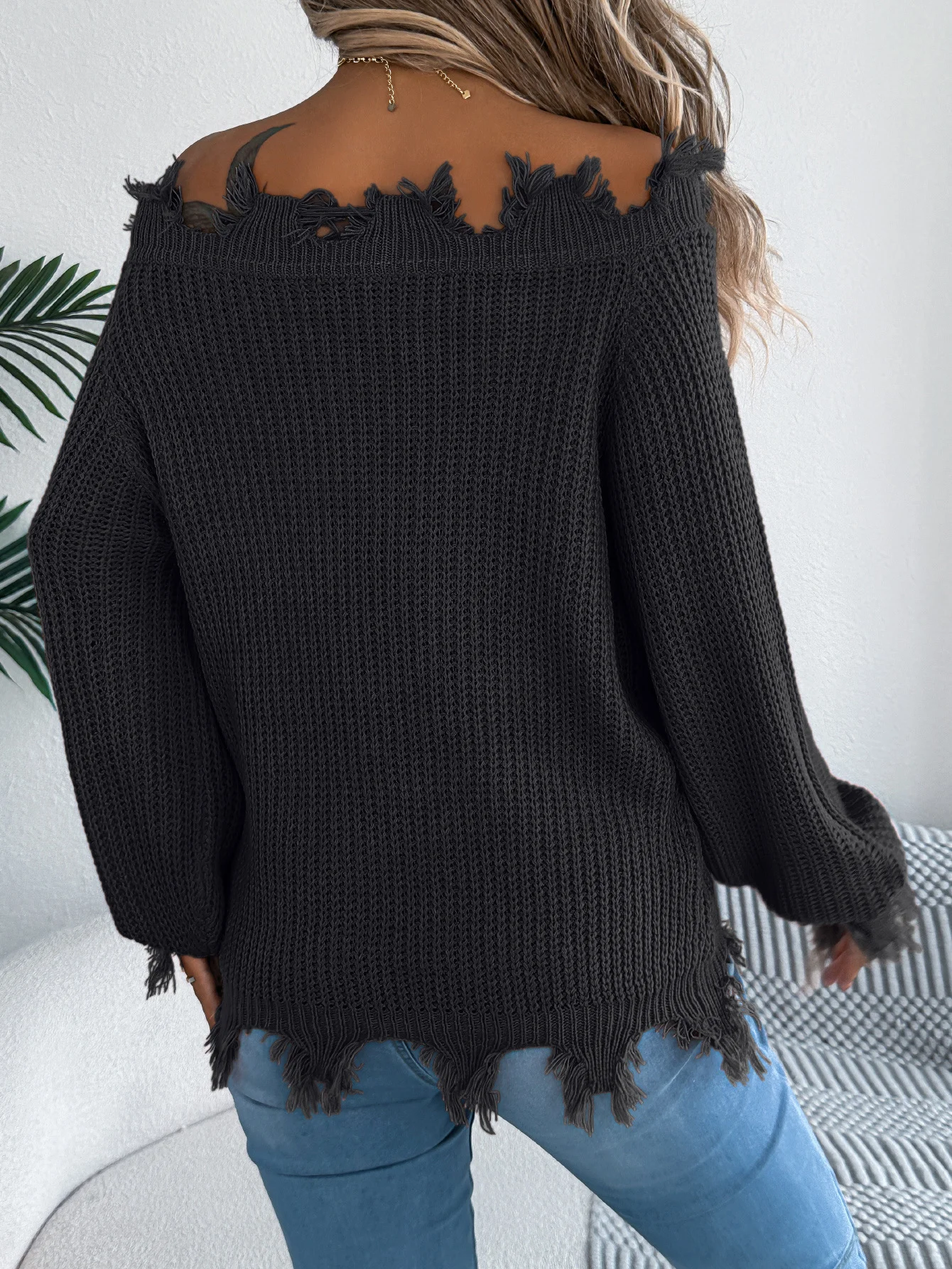 One Shoulder Plain Casual Sweater
