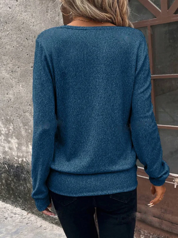 Women Plain Crew Neck Vintage Long Sleeve T-shirt