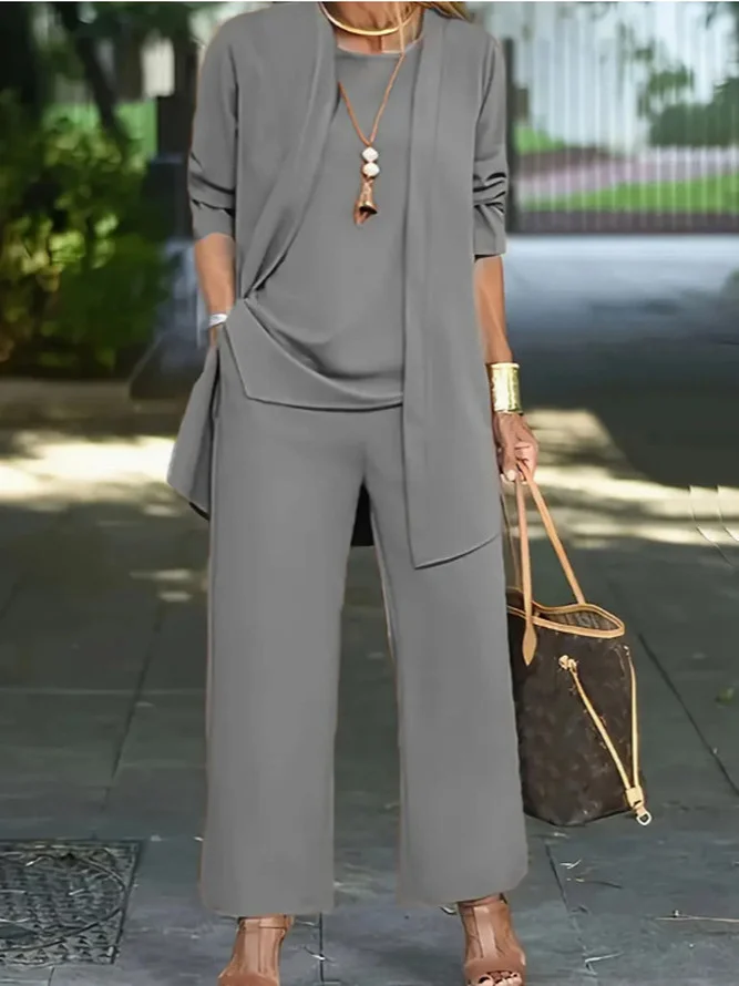 Women's Split Joint Plain Commuting Going Out Matching Outfit Caramel Casual Spring/Fall Multi-Piece Set Elastic Band Matching Set