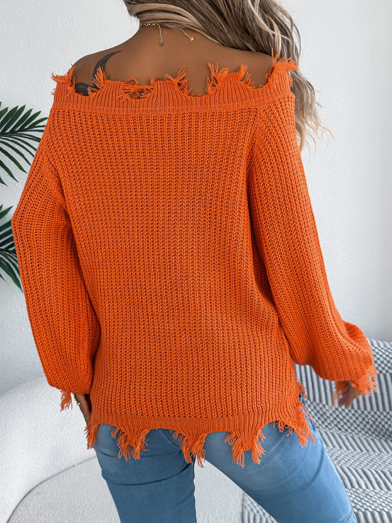 One Shoulder Plain Casual Sweater