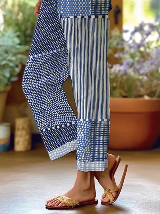 Women's  H-Line Baggy Pants Daily Going Out Pants Deep Blue Casual Printing Striped Spring/Fall Pants