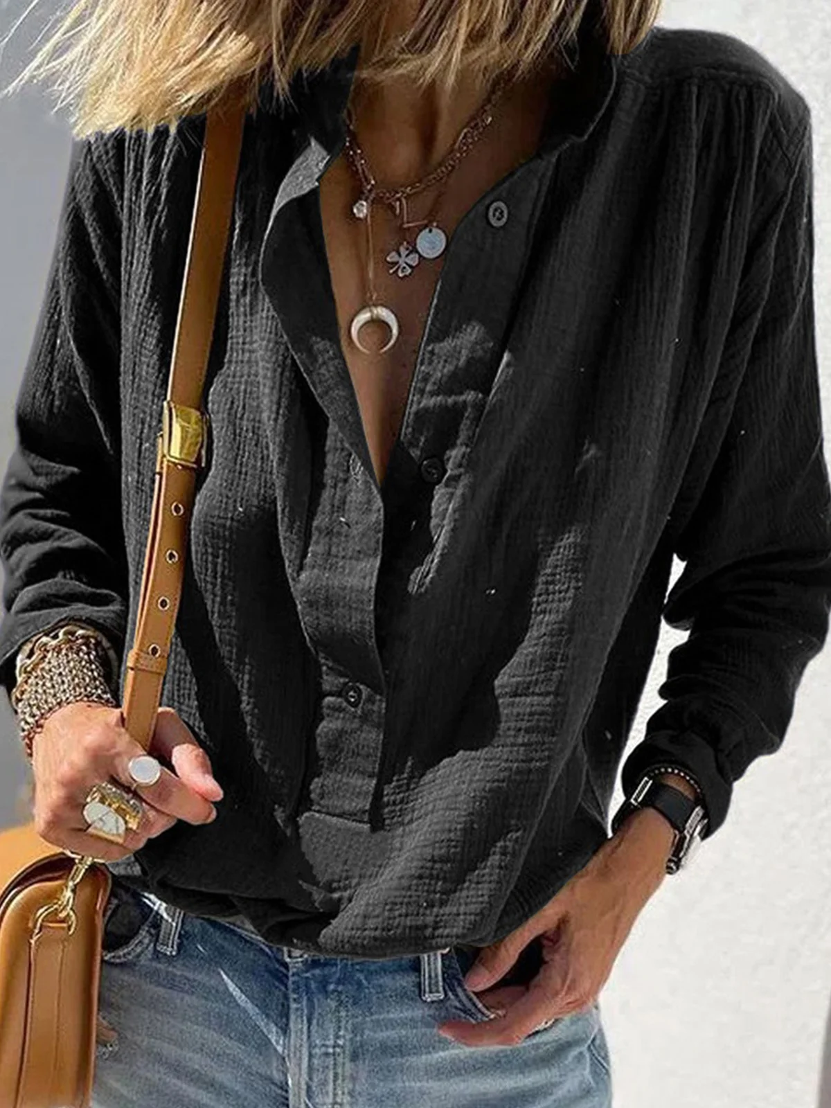 Casual Plain Stand Collar Shirt