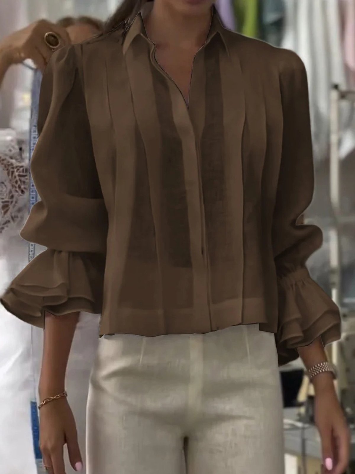 Casual Plain Shirt Collar Shirt
