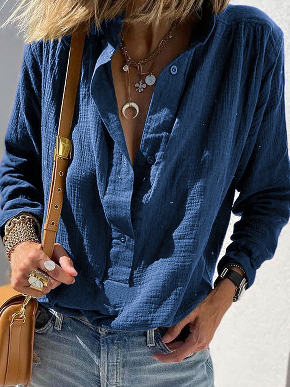 Casual Plain Stand Collar Shirt
