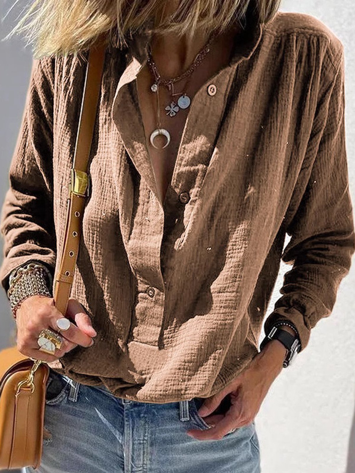 Casual Plain Stand Collar Shirt