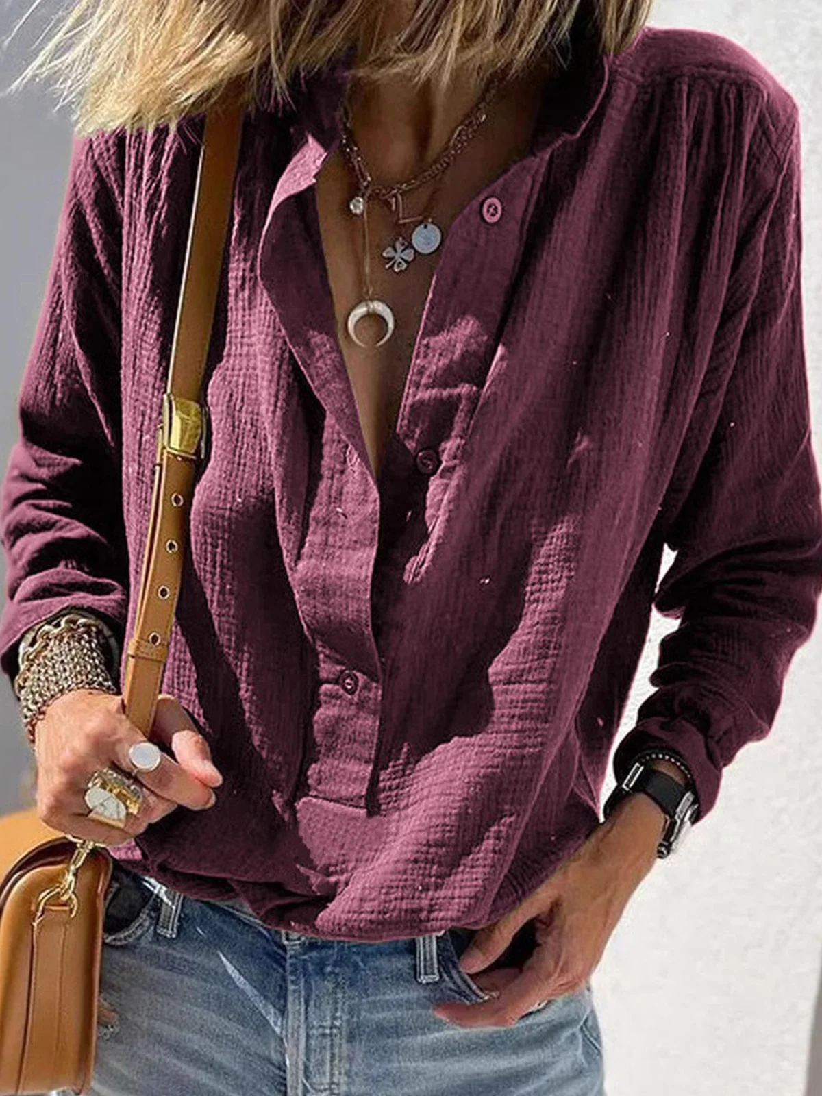 Casual Plain Stand Collar Shirt