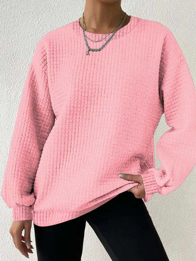 Women's Waffle Casual Long Sleeve Crew Neck Sweatshirt