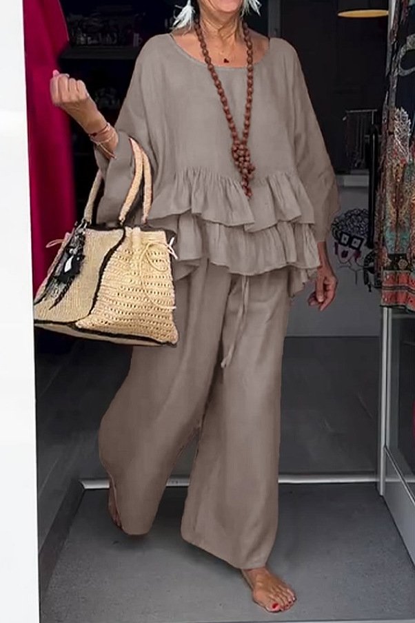 Plain Crew Neck Casual Two-Piece Set