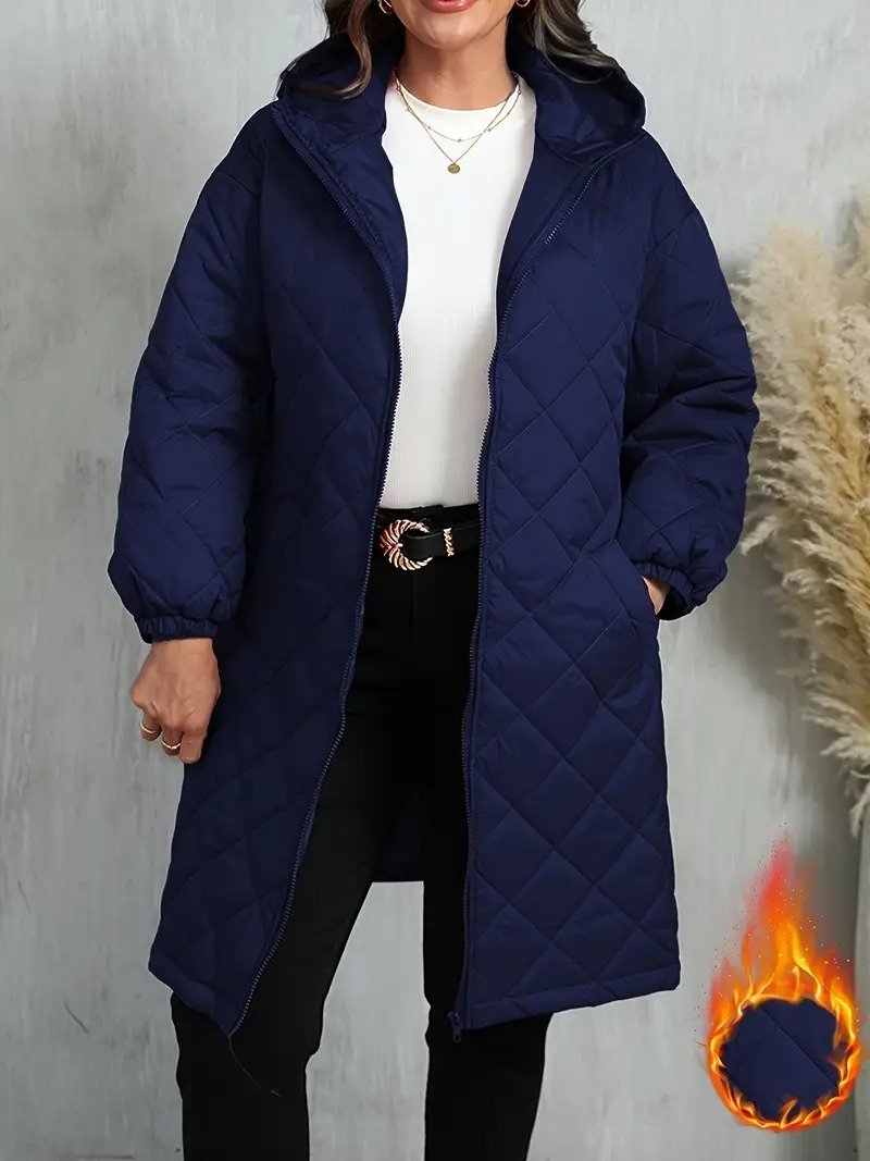 Elegant Quilted Hooded Jacket for Women Zippered Long Sleeves Quilted iacket