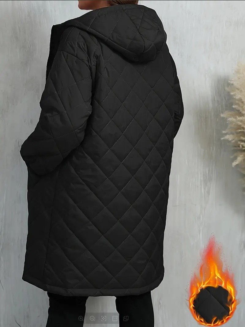 Elegant Quilted Hooded Jacket for Women Zippered Long Sleeves Quilted iacket
