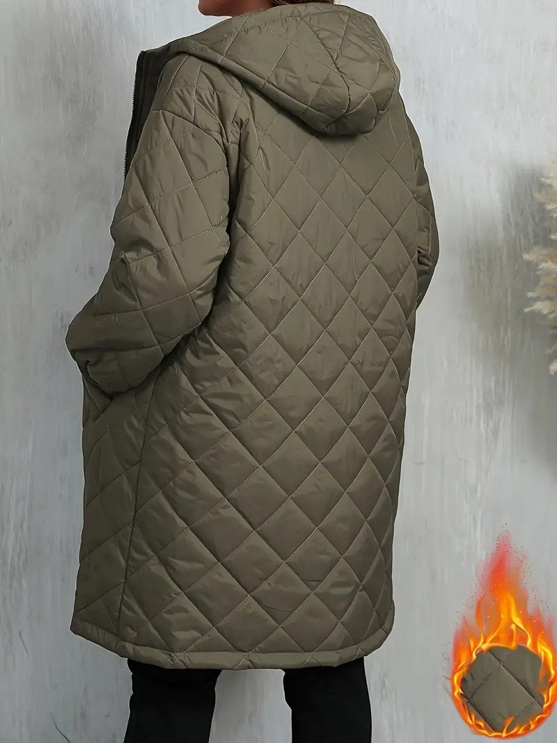 Elegant Quilted Hooded Jacket for Women Zippered Long Sleeves Quilted iacket