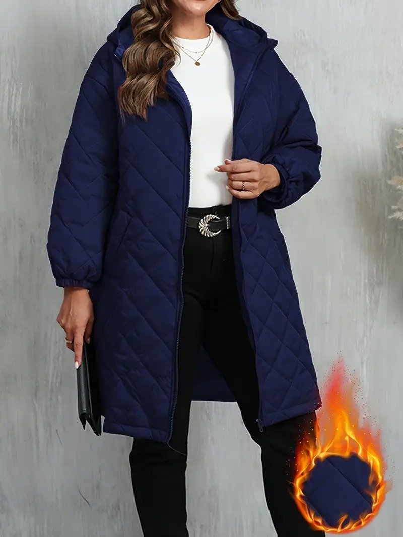 Elegant Quilted Hooded Jacket for Women Zippered Long Sleeves Quilted iacket