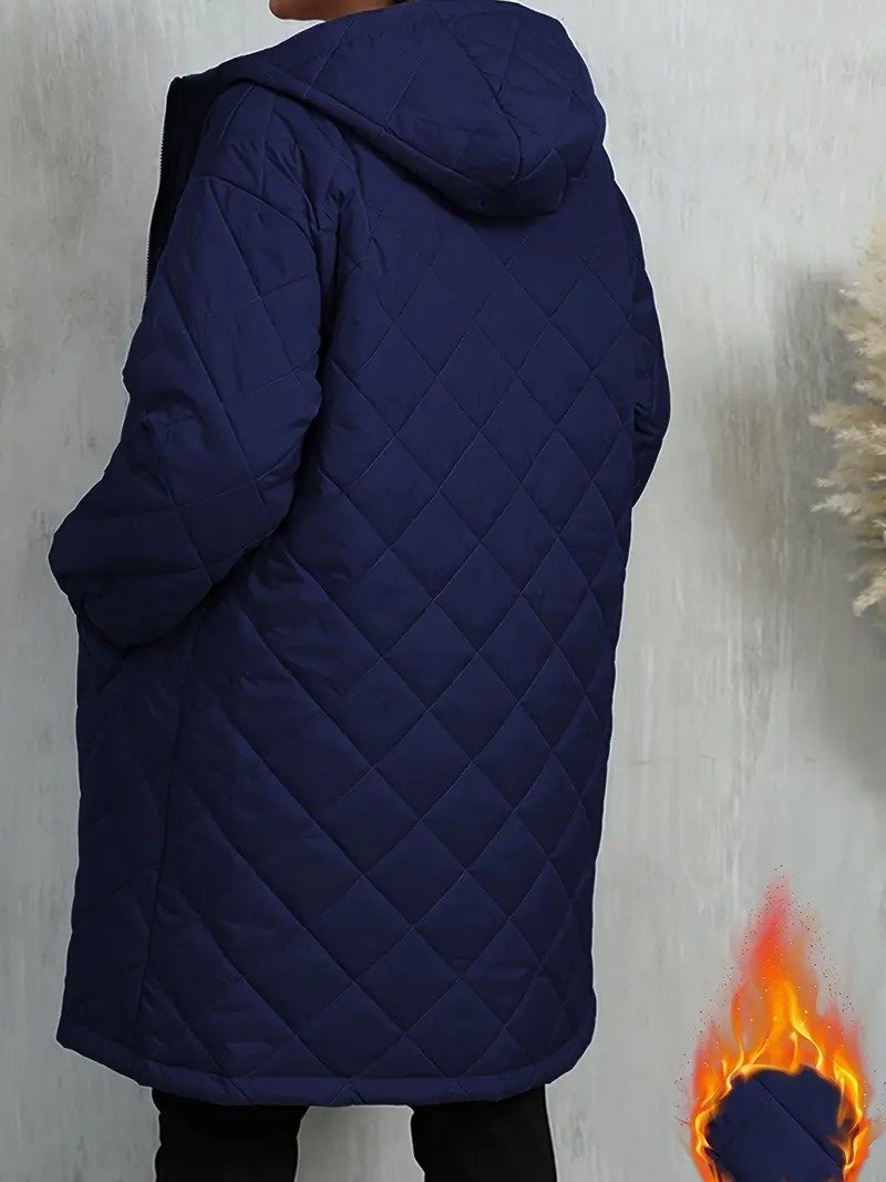 Elegant Quilted Hooded Jacket for Women Zippered Long Sleeves Quilted iacket