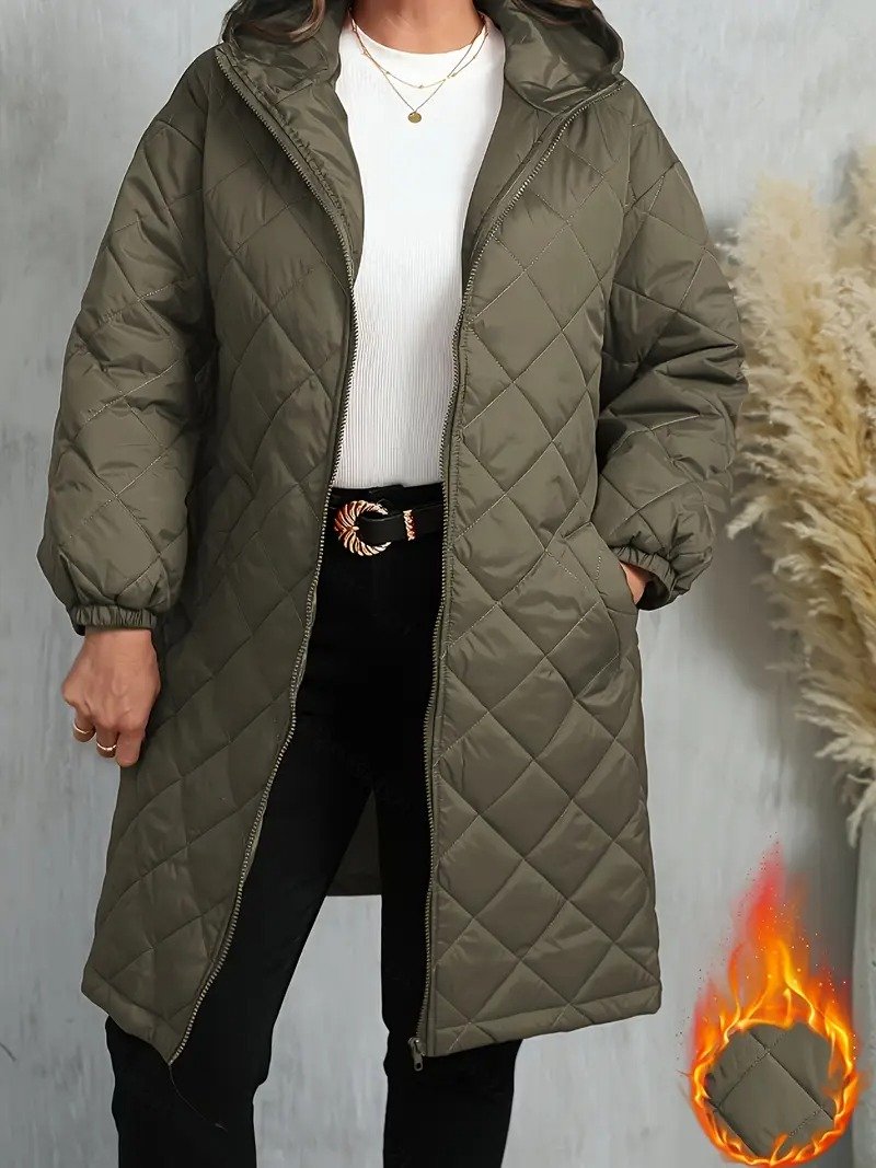 Elegant Quilted Hooded Jacket for Women Zippered Long Sleeves Quilted iacket