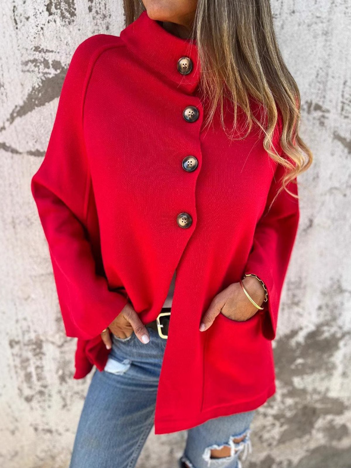 Casual Plain Stand Collar Jacket