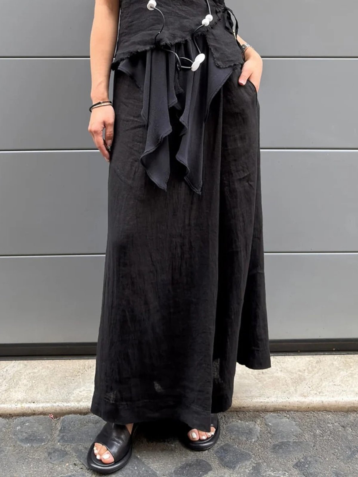 Casual Plain Fashion Wide Leg Pants