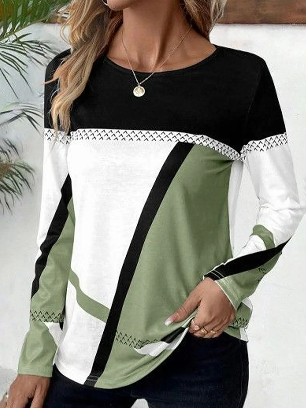 Women Abstract Crew Neck Casual Long Sleeve T-shirt