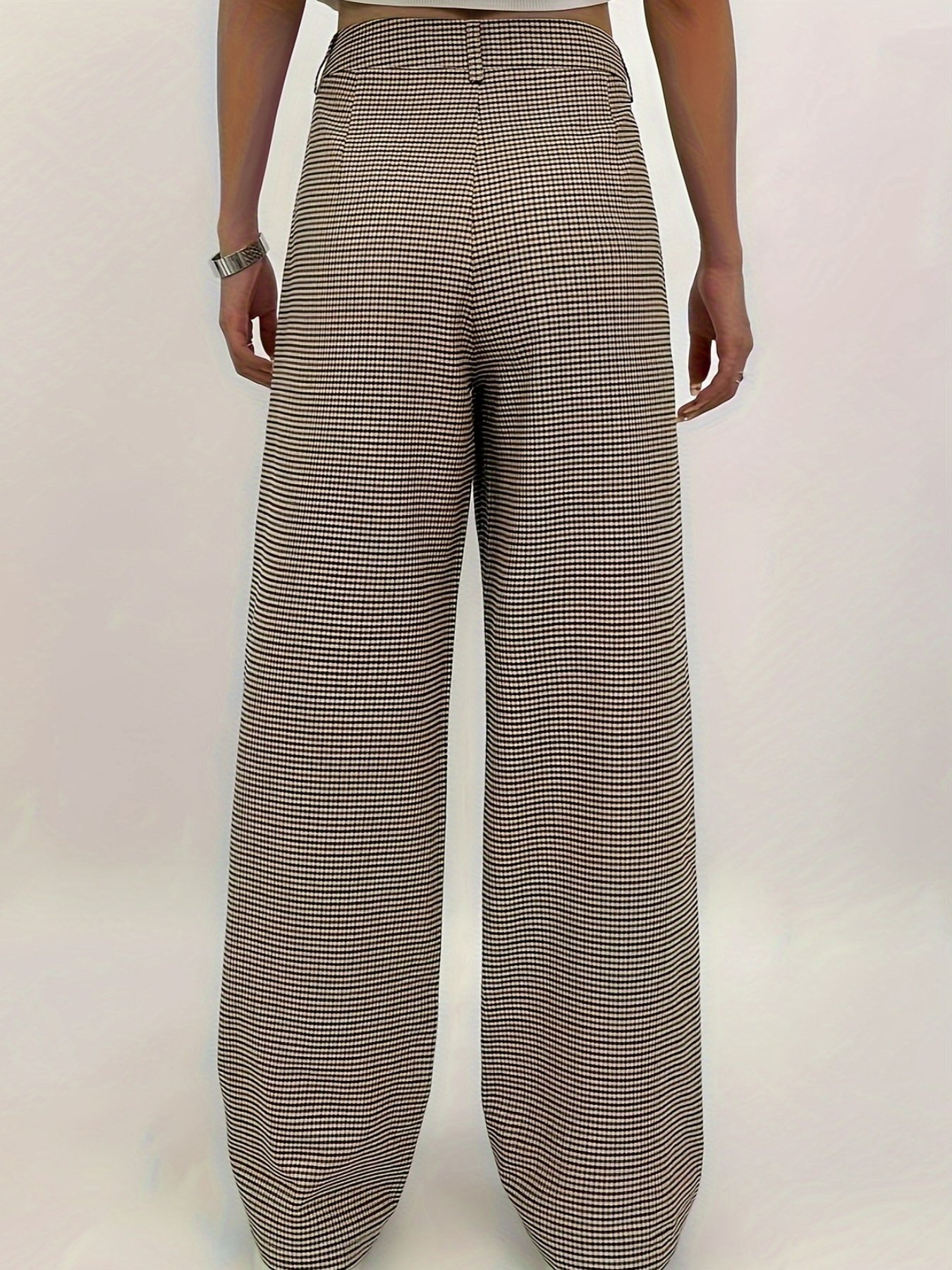 Women's  H-Line Wide Leg Pants Daily Going Out Pants Black-brown Casual Split Joint Plaid Spring/Fall Pants