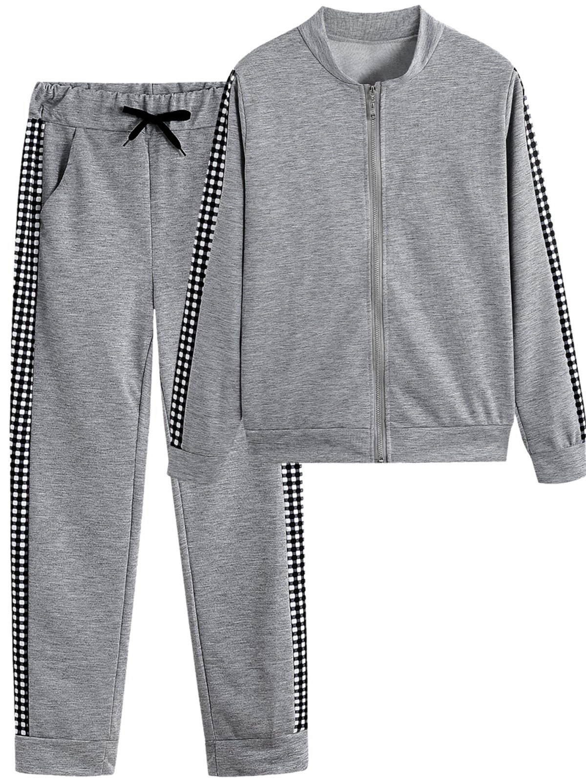 Women's Split Joint Plain Daily Going Out Two-Piece Set Gray Casual Spring/Fall Top With Pants Matching Set