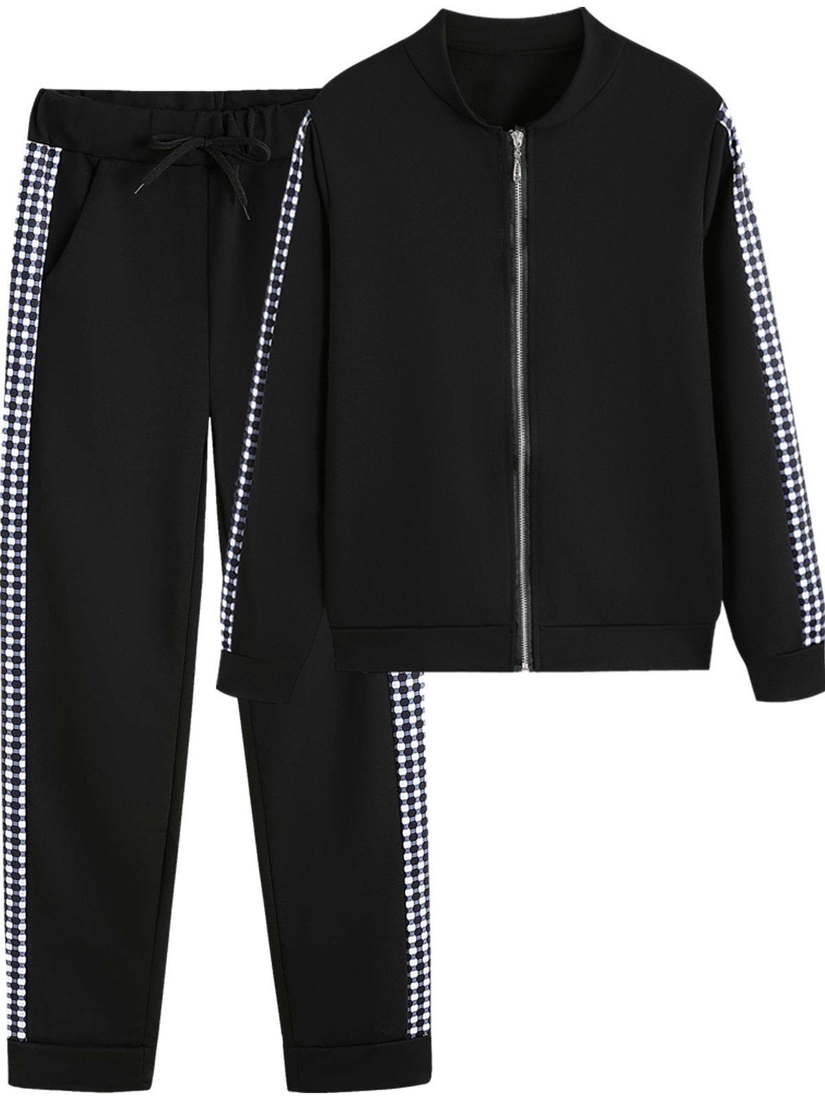 Women's Split Joint Plain Daily Going Out Two-Piece Set Gray Casual Spring/Fall Top With Pants Matching Set