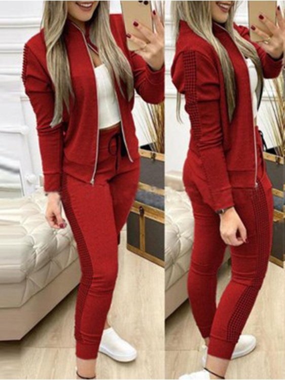 Women's Split Joint Plain Daily Going Out Two-Piece Set Gray Casual Spring/Fall Top With Pants Matching Set
