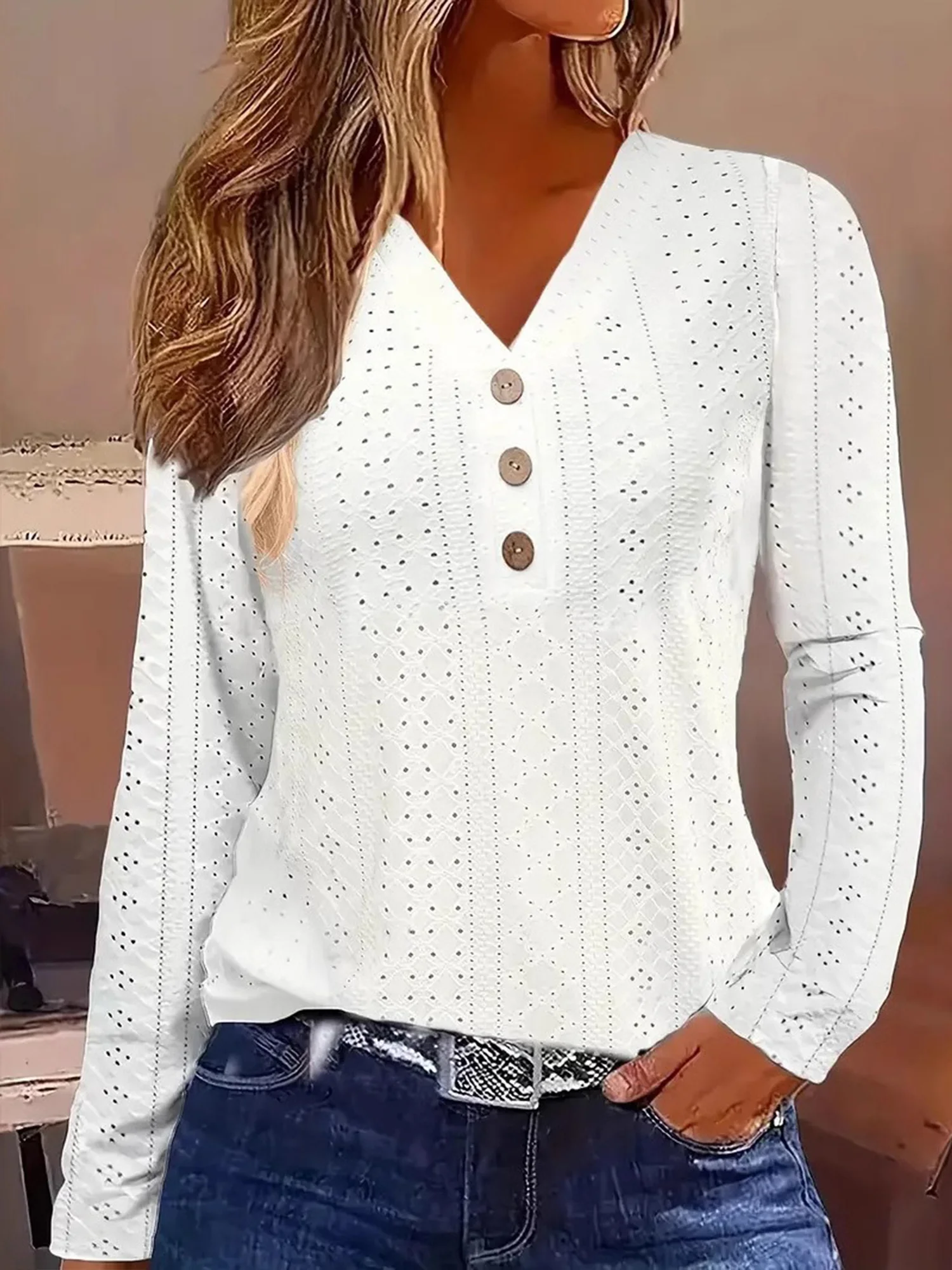 Casual Plain V Neck Blouse