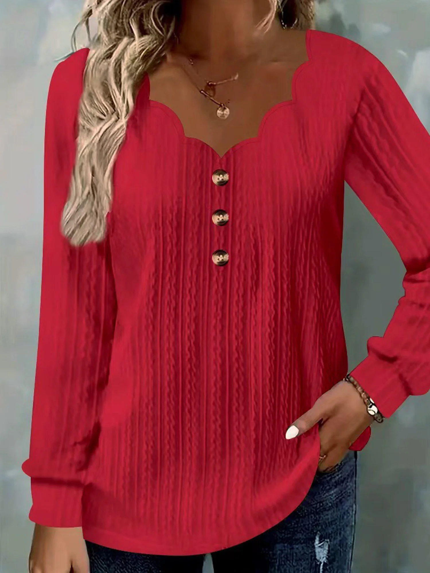 Casual Plain V Neck Blouse