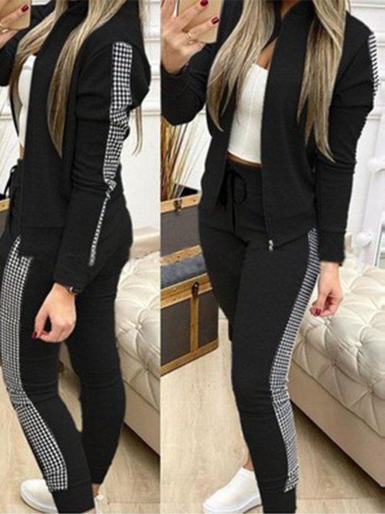 Women's Split Joint Plain Daily Going Out Two-Piece Set Gray Casual Spring/Fall Top With Pants Matching Set