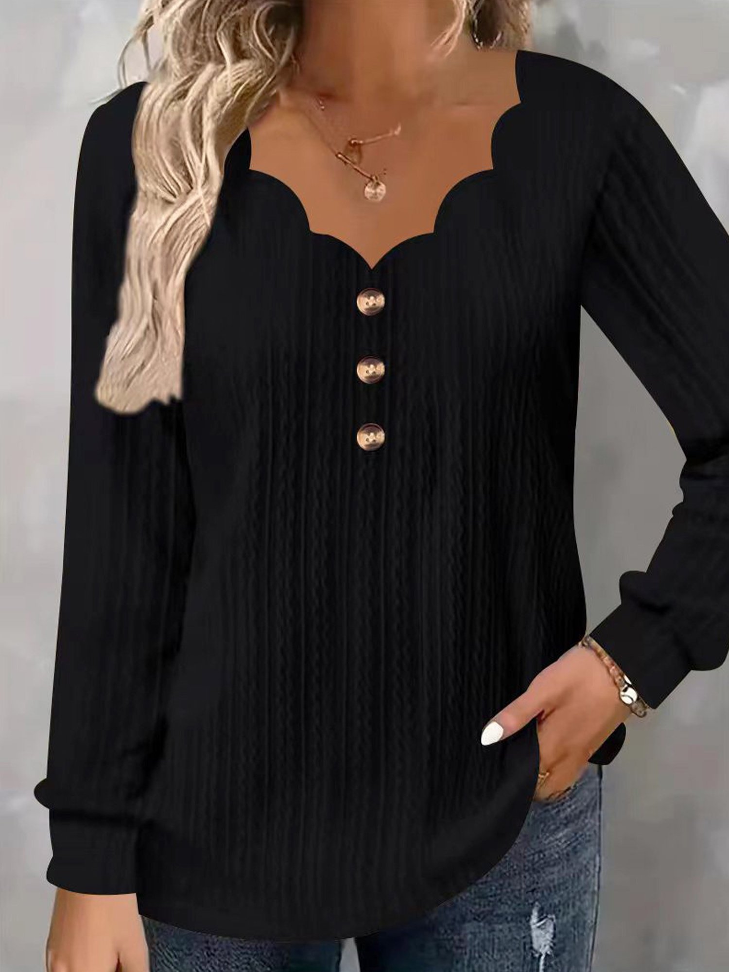 Casual Plain V Neck Blouse