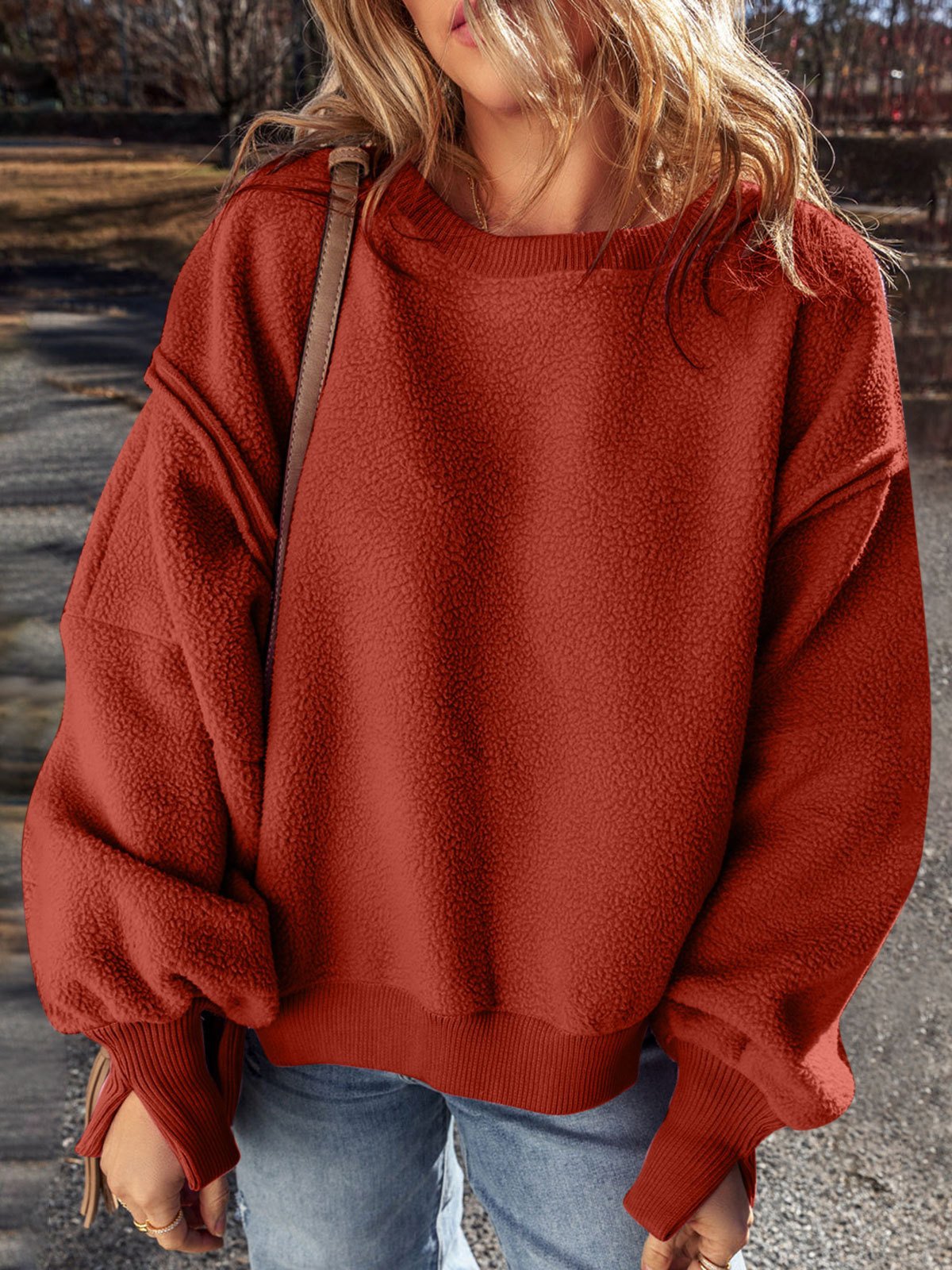Cotton Casual Plain Crew Neck Sweatshirt