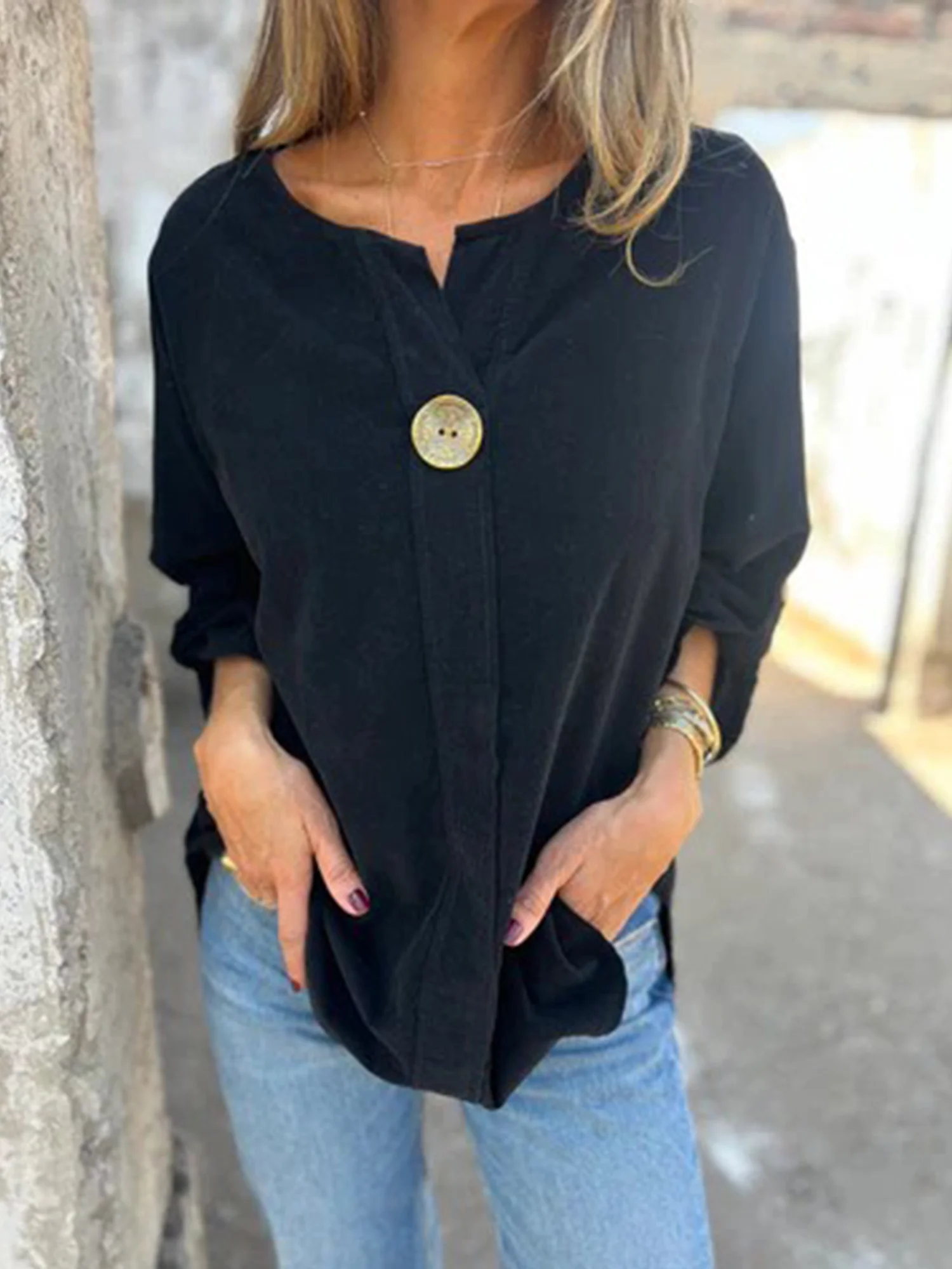 Casual Plain Crew Neck Blouse