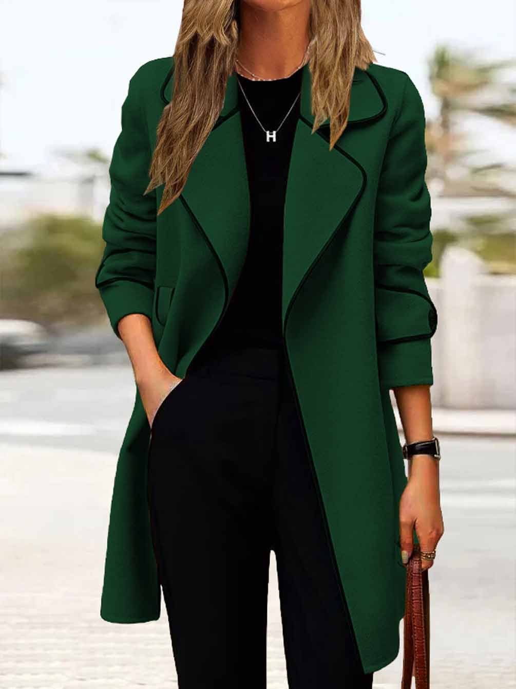 Women's Autumn And Winter Contrast Color Long Sleeve Woolen Coat