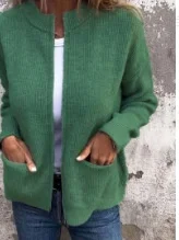 Stand Collar Casual  Sweater Knitted Stand Collar Zipper Coat Loose Pocket Jacket